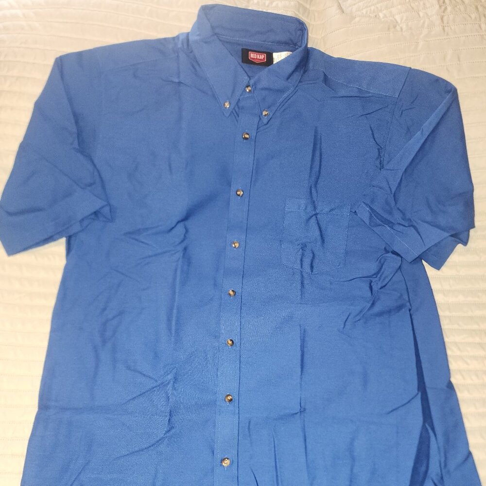 NWT~RED KAP~Men's Royal Blue Collared Button Down Short Slvd Shirt~Sz XXL